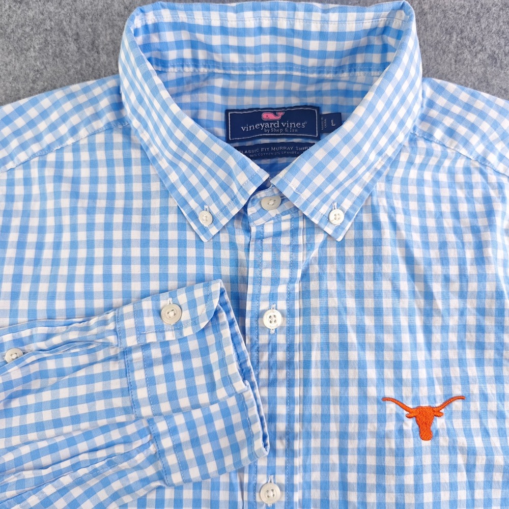 Vineyard Vines Murray Shirt Mens Large Blue Gingham Texas Longhorns Classic Fit